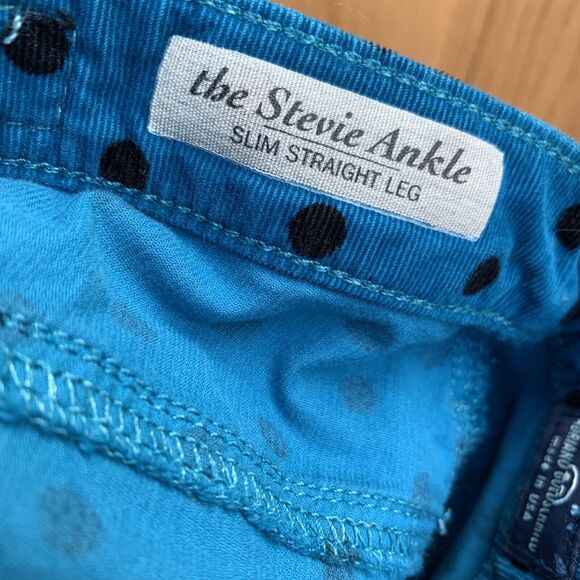 AG Adriano Goldschmied The Stevie Ankle Corduroy TealBlue Polka Dot Pant Size 26 - Picture 7 of 12
